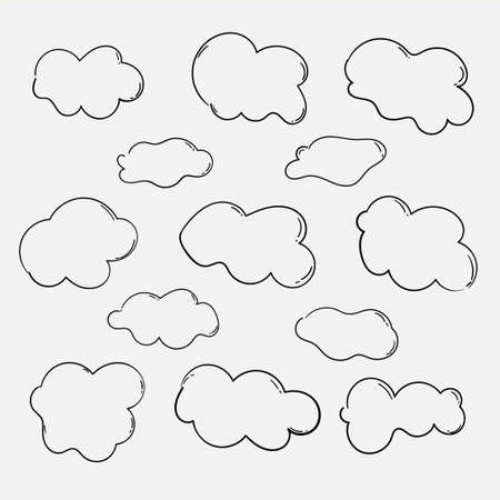 Set of cloud hand drawn line art with doodle style. 
cloud element design vector illustrationのイラスト素材