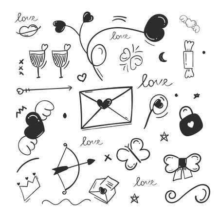 Hand drawn abstract scribble doodle elements. love doodle concept. 
used for concept design isolated on white backgroundのイラスト素材