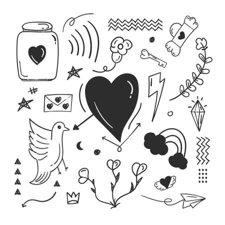 abstract scribble doodle elements. love doodle concept. 
used for concept design isolated on white backgroundのイラスト素材