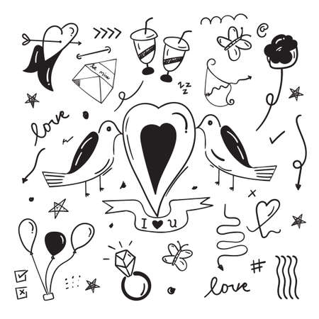 abstract scribble doodle elements. love doodle concept. 
used for concept design isolated on white backgroundのイラスト素材