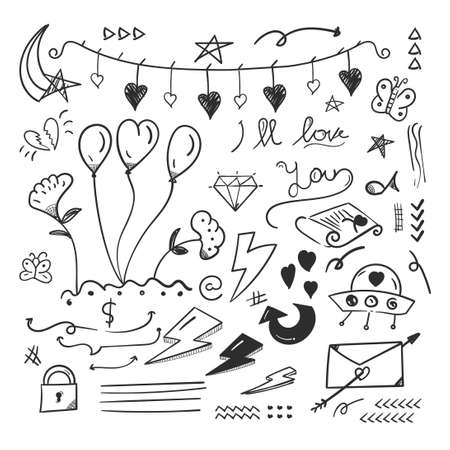 abstract scribble doodle elements. love doodle concept. 
used for concept design isolated on white backgroundのイラスト素材
