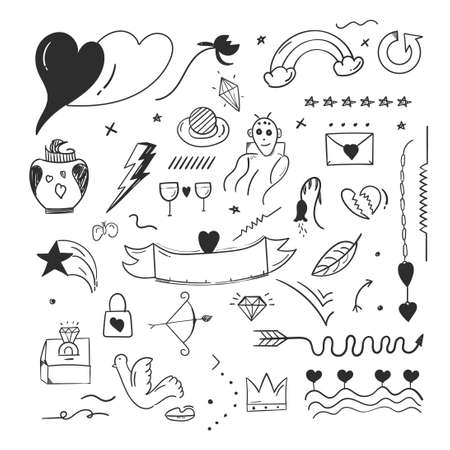 abstract scribble doodle elements. love doodle concept. 
used for concept design isolated on white backgroundのイラスト素材