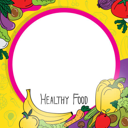 social media feed fruit and vegetable with doodle style. healthy food concept. vector illustrationのイラスト素材