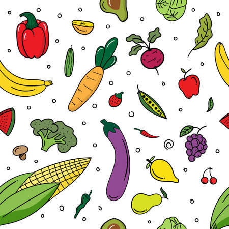 fruit and vegetable seamless pattern. textile element design. healthy food concept, vegetarian background design and restaurant backgroundのイラスト素材