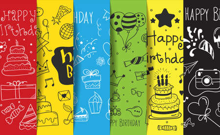 Seamless Pattern birthday doodle background. happy birthday element design with doodle style. happy birthday concept. use for element design invitationのイラスト素材