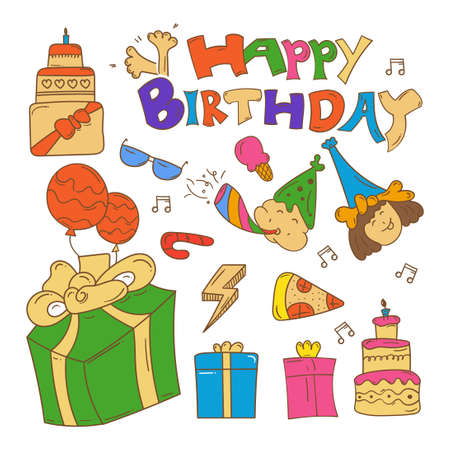Happy Birthday doodle backgroundのイラスト素材