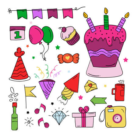 Happy Birthday doodle symbol in colourfulのイラスト素材
