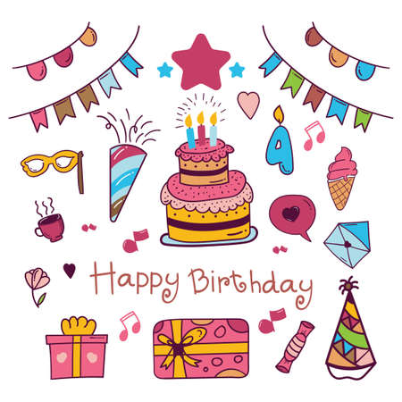 Birthday doodle icon in colourfulのイラスト素材