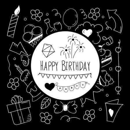 Happy Birthday doodle background in blackのイラスト素材