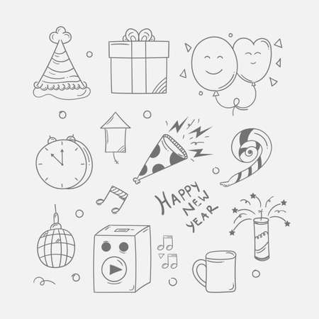 New Year Icon in Doodle Styleのイラスト素材