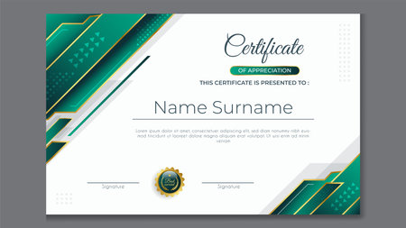 Modern certificate template with green and gold pattern. Elegant design.のイラスト素材