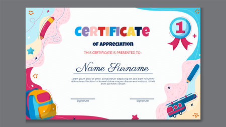 Certificate of appreciation template for school, college, university, college. Vector illustrationのイラスト素材