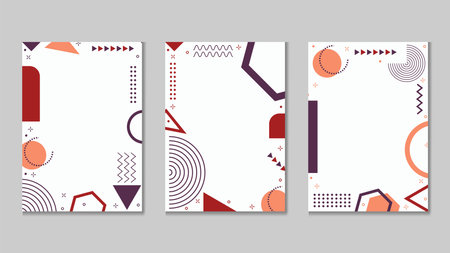 Set of Cover Book Templates a4. Use for Corporate Cover Documents, Annual Report or Booklet. Minimalist Modern Memphis Geometric Styleのイラスト素材