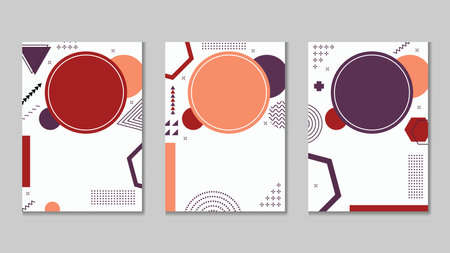 Set of Cover Book Templates a4. Use for Corporate Cover Documents, Annual Report or Booklet. Minimalist Modern Memphis Geometric Styleのイラスト素材