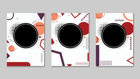 Set of Cover Book Templates a4. Use for Corporate Cover Documents, Annual Report or Booklet. Minimalist Modern Memphis Geometric Styleのイラスト素材