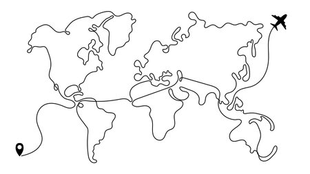 Black and White Hand Drawn Line Art World Mapのイラスト素材
