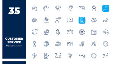 Customer Service and Support  Outline Icon.
Collection Set of 35 Vector Icons With Line Styleのイラスト素材
