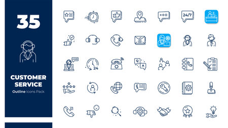 Customer Service and Support  Outline Icon.
Collection Set of 35 Vector Icons With Line Styleのイラスト素材