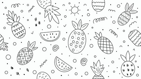 Pineapple Seamless Pattern Doodle Hand Drawnのイラスト素材