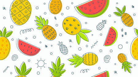 Pineapple Seamless Pattern Doodle Hand Drawnのイラスト素材