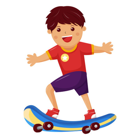 a Boy Playing Skateboard While Smiling Vector Illustrationのイラスト素材