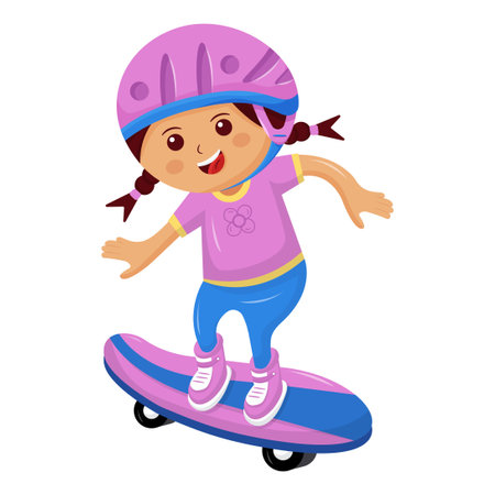 a Girl Playing Skateboard While Smiling Vector Illustrationのイラスト素材