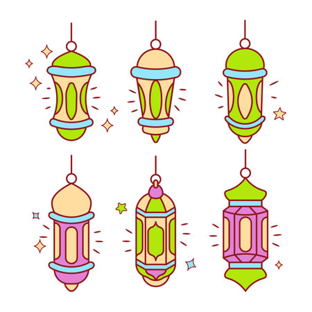 Set of islamic hanging lantern doodle Cartoon element designのイラスト素材