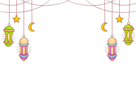 islamic hanging lantern doodle Cartoon Backgroundのイラスト素材