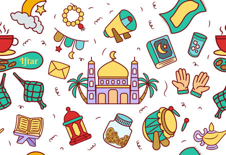 Illustration for Colorful Islamic Doodle Element Seamless Pattern - Royalty Free Image