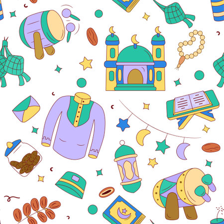 Colorful Islamic Doodle Element Seamless Patternのイラスト素材