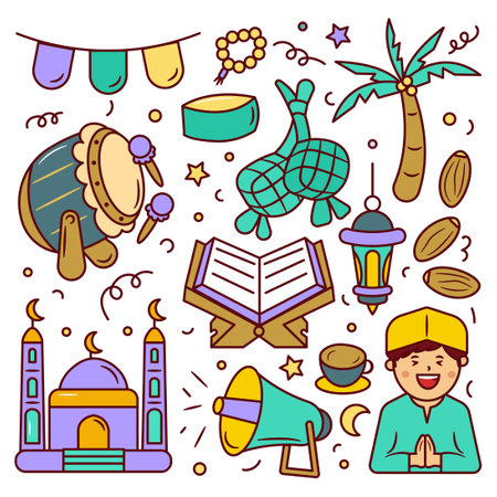 Set of Ramadan Islamic Doodle Cartoon Illustrationのイラスト素材