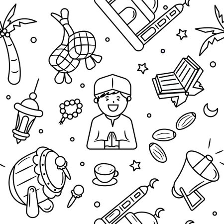Outline Islamic Doodle Element Seamless Patternのイラスト素材
