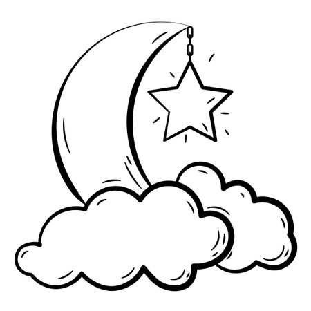 Hand Drawn Icon of Crescent Moon.
Outline Doodle Islamic Icon Collectionsのイラスト素材