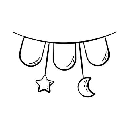 Hand Drawn Icon of Hanging Bunting.
Outline Doodle Islamic Icon Collectionsのイラスト素材
