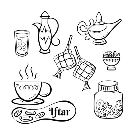Set of Iftar Food Hand Drawn Icon.
Outline Doodle Islamic Icon Collectionsのイラスト素材
