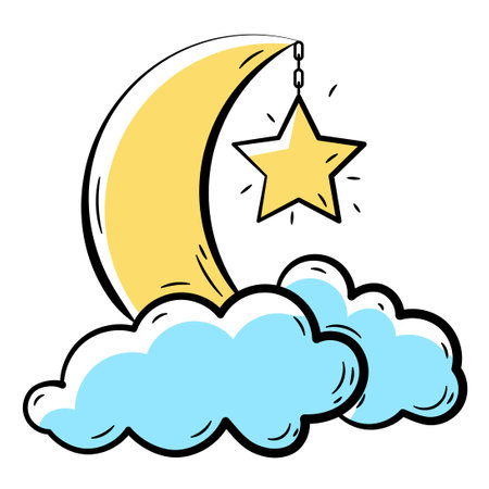 Hand Drawn Color Crescent Moon and Star.
Doodle Islamic Icon Collectionsのイラスト素材