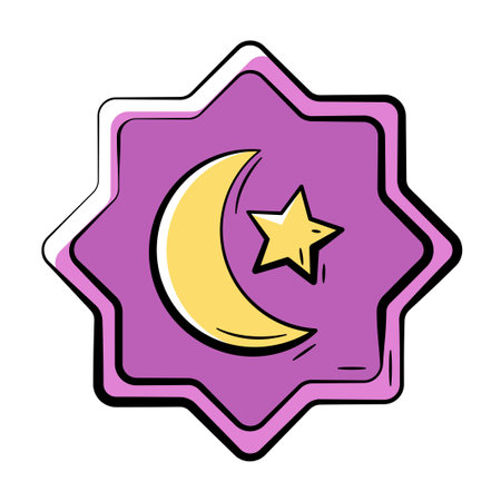 Hand Drawn Color Crescent Moon and Star.
Doodle Islamic Icon Collectionsのイラスト素材