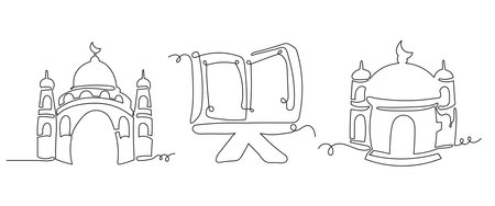 Mosque Illustration Continuous Line Drawing Style. Ramadan Kareem Collections Element For Designのイラスト素材