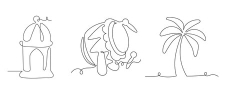 Mosque Illustration Continuous Line Drawing Style. Ramadan Kareem Collections Element For Designのイラスト素材