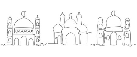 Mosque Illustration Continuous Line Drawing Style. Ramadan Kareem Collections Element For Designのイラスト素材