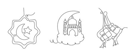 Mosque Illustration Continuous Line Drawing Style. Ramadan Kareem Collections Element For Designのイラスト素材