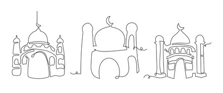 Mosque Illustration Continuous Line Drawing Style. Ramadan Kareem Collections Element For Designのイラスト素材