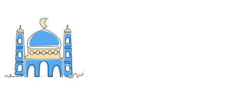 Mosque Illustration Continuous Line Drawing Style. Ramadan Kareem Collections Element For Designのイラスト素材