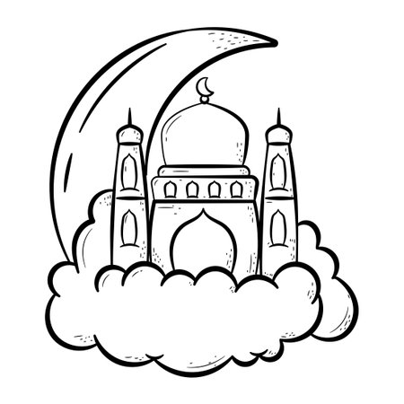 Mosque Hand Drawn Icon. Outline Doodle Islamic Icon Collectionsのイラスト素材
