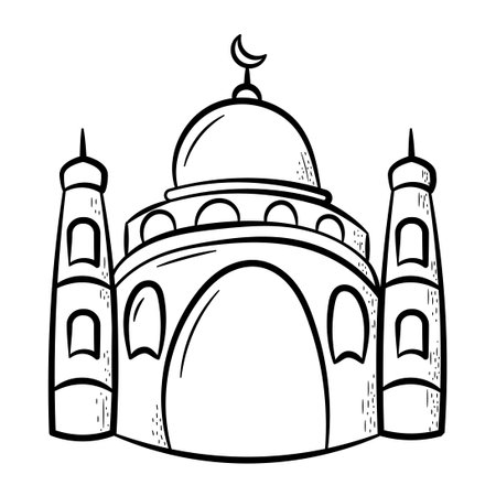 Mosque Hand Drawn Icon. Outline Doodle Islamic Icon Collectionsのイラスト素材