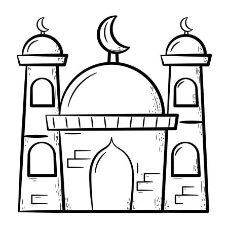 Mosque Hand Drawn Icon. Outline Doodle Islamic Icon Collectionsのイラスト素材