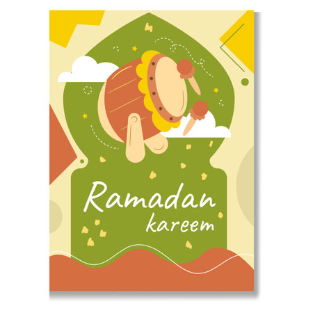 Beduk Ramadan with Flat Design of Ramadan and Eid Al Fitr Greeting Cardのイラスト素材