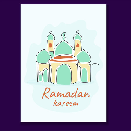Mosque Ramadan Greeting Card with Continuous Line Hand Drawn. Islamic Design Collectionsのイラスト素材