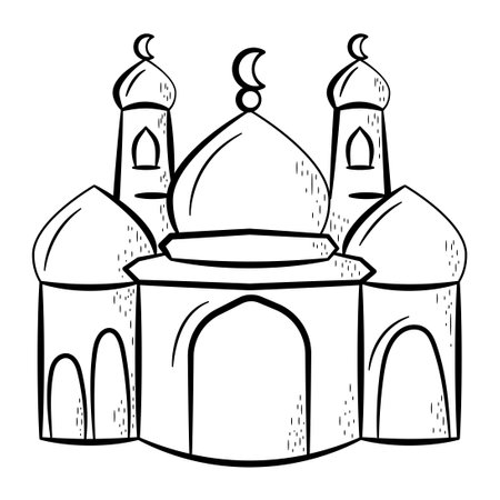 Mosque Hand Drawn Icon. Outline Doodle Islamic Icon Collectionsのイラスト素材