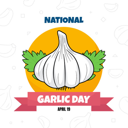 National Garlic Day Illustration. Suitable For National Garlic Day Celebration, Poster, Social Media Or Background. Illustration Vector With Doodle Styleのイラスト素材